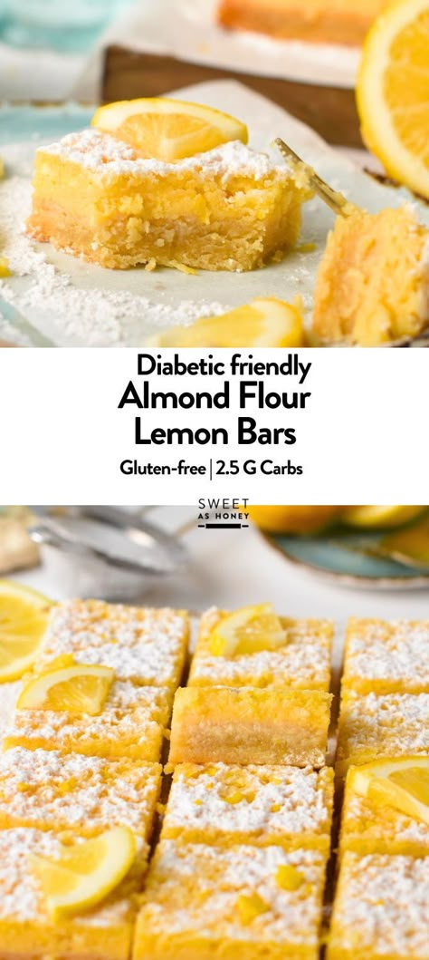 These Keto Lemon Bars are the best keto dessert for summer to fix your sweet tooth with no guilt and only 2.5 grams of net carbs per serving.A melt-in-your-mouth shortbread crust topped with tangy lemon curd for a refreshing decadent sugar-free dessert. Lemon Recipes Keto, Keto Lemon Bars Almond Flour, Keto Easy Sweets, Low Cal Keto Dessert, Thm Lemon Bars, Almond Flour Lemon Bars, Keto Paleo Dessert, Low Sugar Lemon Bars, Healthy Dessert For Diabetics