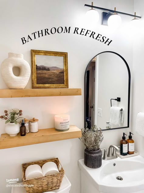 Toilet Room Decor, Sink Decor, Guest Bathroom Decor, Bathroom Shelf Decor, Simple Bathroom Decor, Restroom Decor, Bathroom Design Decor, Guest Bathrooms, Bathroom Inspiration Decor