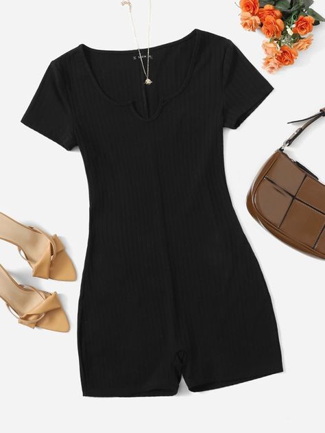 Free Returns ✓ Free Shipping On Orders $49+ ✓. SHEIN BAE Plus Notched Neck Tee Romper- Plus Size Jumpsuits at SHEIN. Recycled Outfits, Comfy Jumpsuits, Short Sleeve Jumpsuits, Casual Rompers, Short Sleeve Romper, Knitted Romper, Plus Size Jumpsuit, Jumpsuit With Sleeves, Short Sleeve Bodysuit