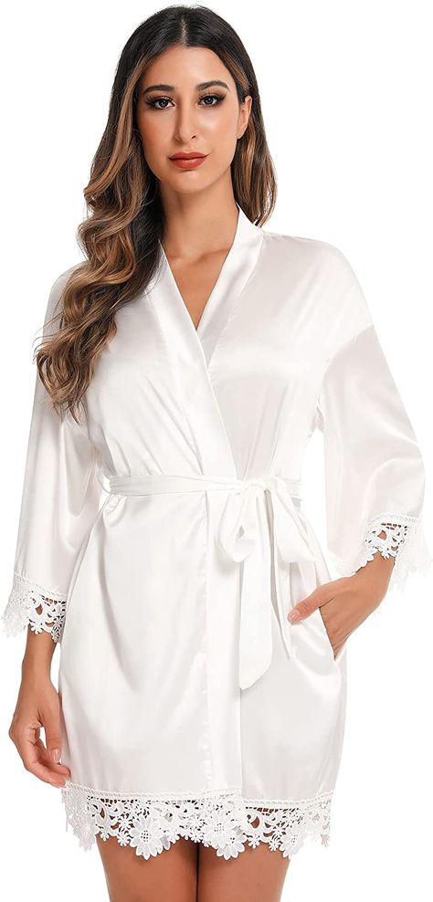 Bridal Bathrobes, Bridal Morning Robe, Satin Bathrobe, Women Silk Robe, Lace Bridal Robe, Wedding Robes, Wedding Party Bridesmaid, Beautiful Casual Dresses, Kimono Robes