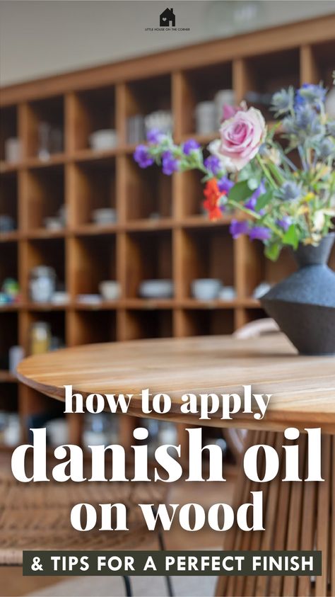 dining room table protected with danish oil with flowers in black vase Danish Teak Furniture, Woodworking Finishes, Wood Oil Finish, Danish Oil Finish, Wooden Beam, Unique Furniture Design, Tung Oil, Danish Furniture, Wood Oil