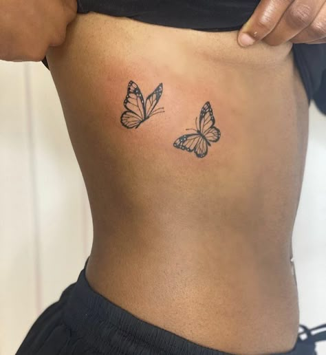 Butterfly Tattoo On Ribcage, Butterfly Ribs Tattoo, Aries Snake Tattoo, Small Butterfly Tattoo On Ribs For Women, Butterfly Torso Tattoo, Hidable Tattoo Placement, Ribs Butterfly Tattoo, Butterfly Rib Tattoos For Women, Butterfly On Ribs Tattoo