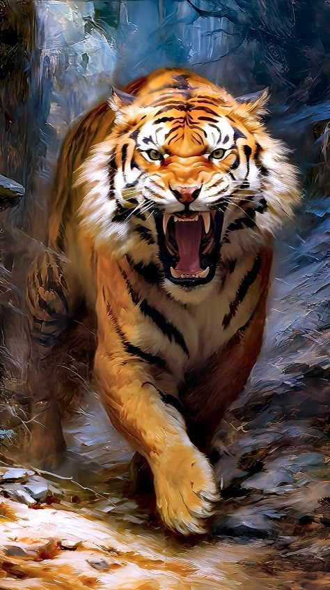 Tiger Walking, Tiger Images, Wild Animal Wallpaper, Tiger Artwork, Tiger Painting, Tiger Pictures, Wild Animals Pictures, Dangerous Animals, Animal Portraits Art