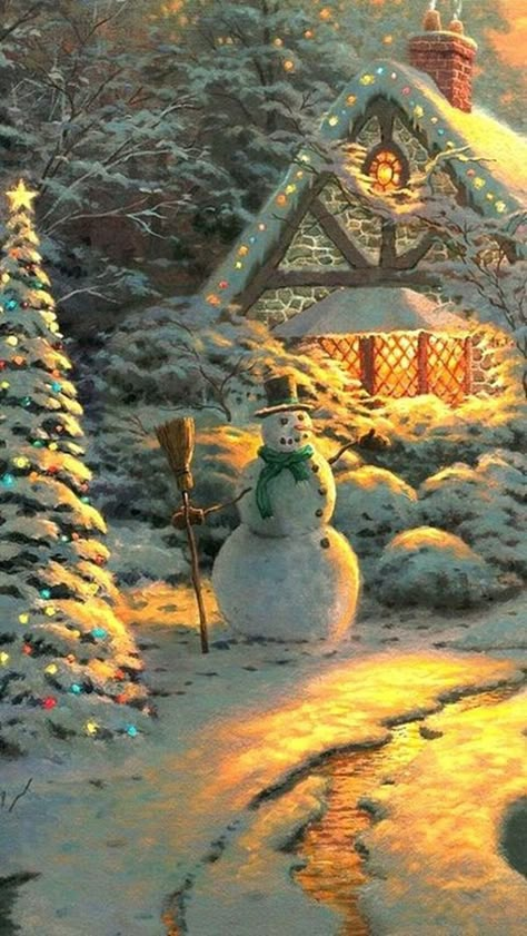 Thomas Kinkade Art, Thomas Kinkade Paintings, Thomas Kinkade Christmas, Thomas Kincaid, Kinkade Paintings, Christmas Landscape, Christmas Scenery, Thomas Kinkade, Winter Scenery