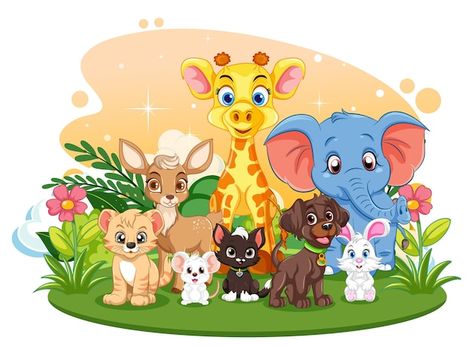 Free vector cute wild animals group | Free Vector #Freepik #freevector #jungle-animals #mammals #cartoon-animals #animal-set Jungle Cartoon Animals, Animal Group Photo, Animal Clipart Free, Animals Group, Mammals Animals, Jungle Cartoon, Jungle Images, Savanna Animals, Birthday Animals