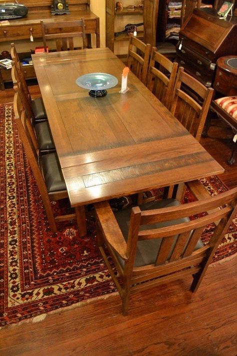 Craftsman Style Dining Table - Ideas on Foter Arts And Crafts Dining Room, Craftsman Style Dining Room, Dining Room Chair Ideas, Room Chair Ideas, Pottery Barn Diy, Craftsman Dining Room, Craftsman Style Furniture, Oak Dining Room Table, Oak Chairs