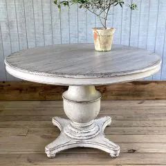 Painted French Farm | Antique Farmhouse Farmhouse Pedestal Table, Round Cottage, Painted Fox Home, Painted Kitchen Tables, Round Kitchen Table, Farmhouse Style Table, Casual Dining Rooms, French Country Design, Table Makeover