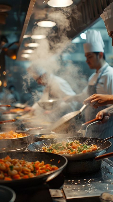 Chefs cooking passionately: Skillful chefs in a bustling kitchen preparing flavorful dishes with intense focus and professional agility. #chef #cooking #kitchen #steam #stir-fry #culinary #art #skill #aiart #aiphoto #stockcake https://ayr.app/l/5xTG Food Professional Photography, Chef Photoshoot Ideas Cooking, Kitchen Cooking Photography, Chef Cooking Photography Kitchens, Chef Cooking Photography, Kitchen Photoshoot Ideas, Cooking Image, Chef In Kitchen, Chef Photoshoot