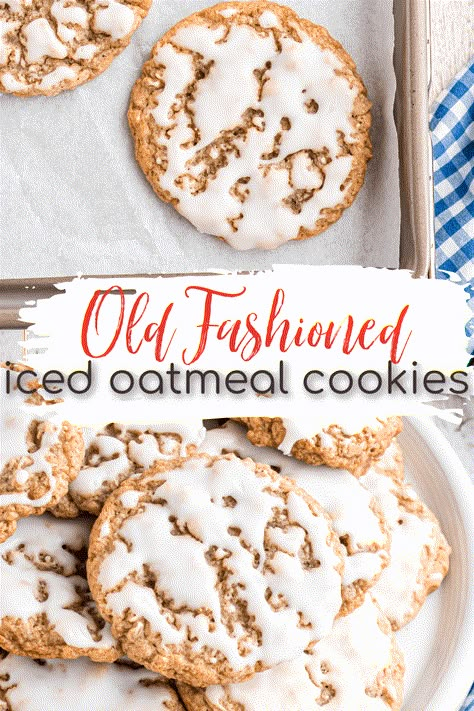 This Old Fashioned Iced Oatmeal Cookie Recipe will transport you straight back to childhood. Thanks to the classic combination of buttery soft cookie and vanilla glaze this authentic recipe will surpass store-bought. Every. Single. Time.  #oatmealcookies #cookies #cookierecipe Oatmeal Cookies Icing, Oatmeal Frosted Cookies, Iced Oatmeal Cookies Pioneer Woman, Homemade Iced Oatmeal Cookies, Easy Iced Oatmeal Cookies, Ice Box Oatmeal Cookies, Oatmeal Cookies With Frosting, Soft Peanut Butter Oatmeal Cookies, Oatmeal Glazed Cookies