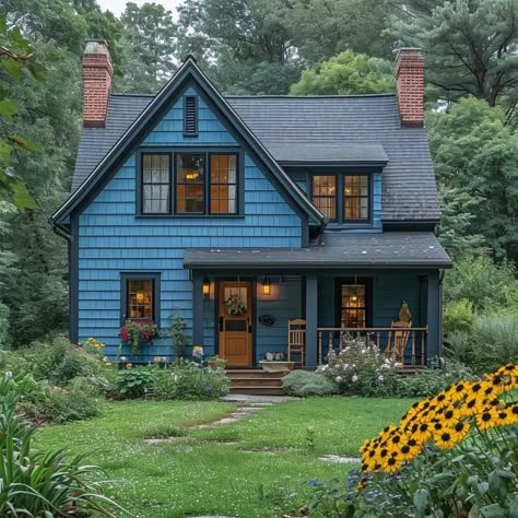 Two Color Exterior Homes, Colored Houses Exterior, Vibrant Exterior House Colors, 1940 House Exterior, Bold House Colors Exterior, Lavender House Exterior, Dark Teal House Exterior, Colorful Exterior House Colors, Colourful House Exterior