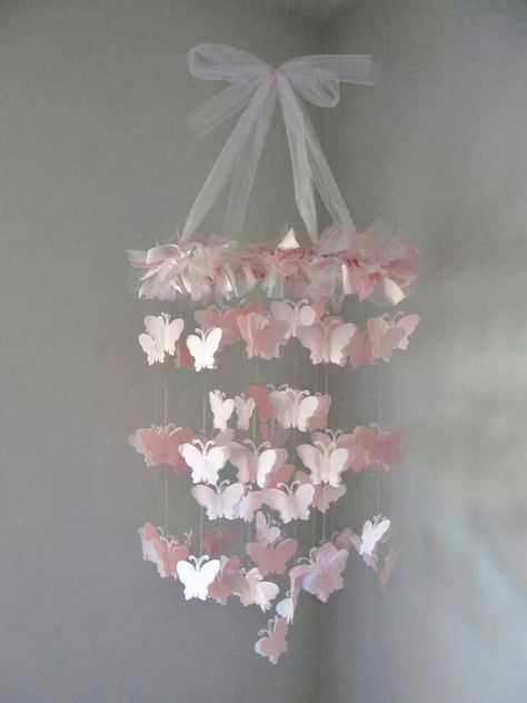 Butterfly Chandeliers, Pink Chandelier, Diy Baby Mobile, Butterfly Nursery, Butterfly Mobile, Easy Diy Room Decor, Origami Butterfly, Paper Butterflies, Butterfly Crafts