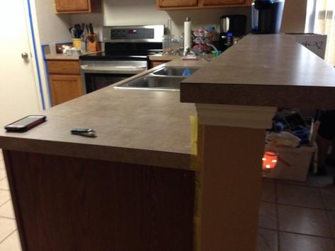 Raised Bar Countertops, Lower Bar To Counter Height, Lowering Bar To Counter Height, Lowering Kitchen Bar To Counter Height, Kitchen Counter Remodel, Kitchen Counter Diy, Kitchen 2025, Bar Countertops, Cabinet Height