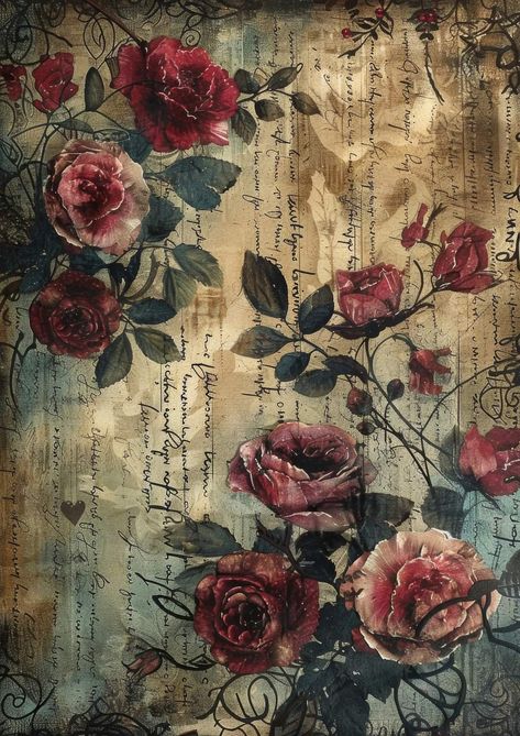 Red Core Wallpaper, Vintage Floral Wallpaper Bedroom, Aesthetic Art Paintings, Vintage Roses Wallpaper, Red Roses Background, Vintage Writing Paper, Vintage Scrapbook Paper, Red Roses Wallpaper, Image Swag