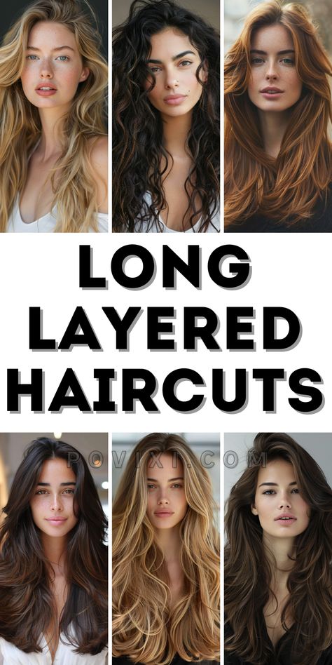 Layered Haircuts With Side Part, Haircuts For Thick Hair Curly, Haircuts With Side Part, Face Framing Layers Side Part, Layered Haircuts For Thick Hair, Long Layered Hair With Side Bangs, Long Length Haircuts, Long Fine Hair, Women Haircuts Long