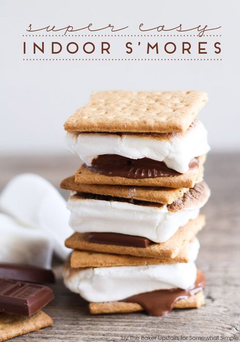 Easy Indoor S'mores S’mores Indoors, Indoor Smores, Rainy Summer, Reeses Cups, Chocolate Marshmallow, Eat Dessert First, Eat Dessert, S Mores, Oven Baked