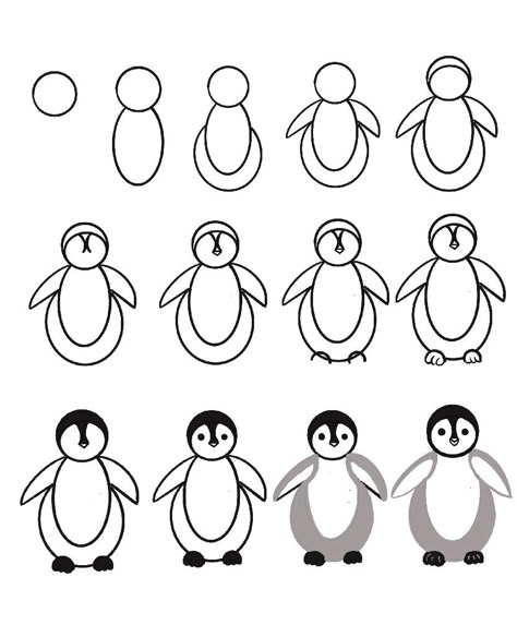 Follow each step to draw a penguin easily Penguin Step By Step Drawing, How To Draw A Penguin Step By Step Easy, Draw Penguin Easy, Penguin Drawing Easy Step By Step, How To Draw A Penguin Step By Step, Penguin Art Project, How To Draw Penguin, Drawing Of Penguin, Penguin Painting Easy