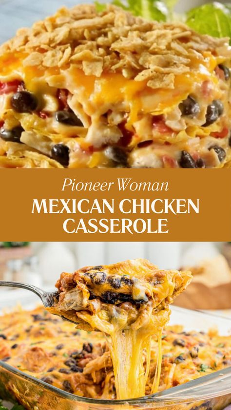 Pioneer Woman Mexican Chicken Casserole Rotel Mexican Chicken Casserole, Pioneer Woman Nacho Casserole, Mexican Dinner Ideas With Chicken, Dinners With Tortilla Chips, Pioneer Woman Chicken Tortilla Casserole, Pioneer Woman Mexican Rice Casserole, Spanish Chicken Casserole, Chicken Casserole With Chips, Recipes With Mexican Cheese