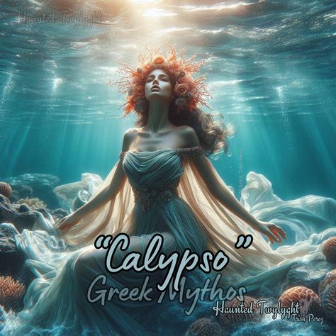 🐚 Calypso 🐚 Calypso is a captivating figure from Greek mythology, known for her role in Homer’s epic poem, “The Odyssey.” She is described as a beautiful nymph with a voice that could enchant any who heard it. Here are some key points about her: Abode: Calypso lived on the island of Ogygia, which was her own little realm where she had complete control. Parentage: She is generally said to be the daughter of the Titan Atlas. However, there are various accounts of her lineage, with some sourc... Pisces Art Goddesses, Calypso Island, Halloween Lunch Box, Greek Titans, Epic The Musical, Asoiaf Art, The Odyssey, Book Board, Egyptian Mythology