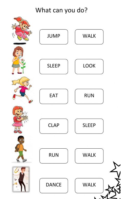 Action verbs online activity for INICIAL. You can do the exercises online or download the worksheet as pdf. English Activities For Class 1, The Verb, Verbs Worksheet For Kindergarten, Action Words Worksheet For Kindergarten, English Activity For Class 2, I Can Worksheet For Kids, Activities Worksheets For Kids, Verb Activity, Verb Worksheets For Grade 1