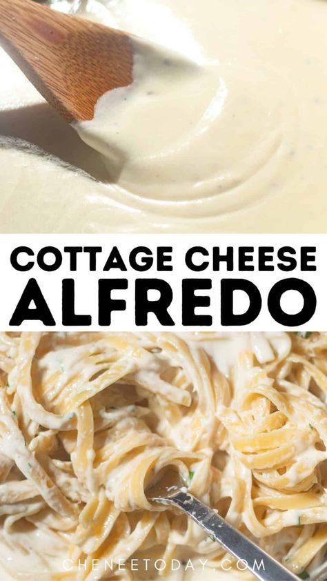 This cottage cheese alfredo sauce recipe is one of the best cottage cheese pasta sauce recipes ever! It's an easy recipe that's high protein. This healthy alfredo sauce will be your new favorite! Alfredo Sauce Cottage Cheese, Protein Alfredo Sauce, Pasta Recipes With Ricotta, Protein Alfredo, Ricotta Cheese Pasta, Cottage Cheese Alfredo Sauce, Cottage Cheese Pasta Sauce, Cottage Cheese Sauce, Cottage Cheese Alfredo