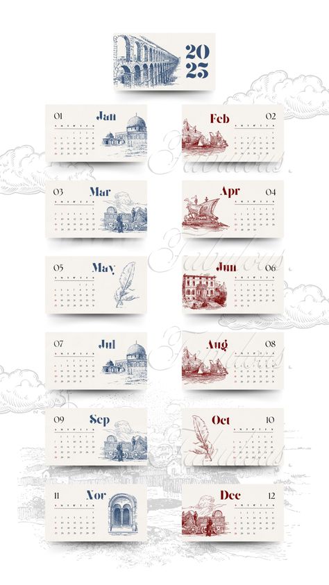 Organize your year in style with this white and blue vintage line art calendar design. Featuring intricate line details and a classic aesthetic, this calendar is perfect for adding sophistication and functionality to your home or office.  #vintagecalendar #lineartdesign #whiteandblue #monthlyplanner #calendar2024 #timelessdesign #organizationaltools #classicstyle #plannerlove #functionalart Art Deco Calendar, Vintage Calendar Design, Vintage Calendar Aesthetic, 2025 Calendar Aesthetic, Art Calendar Design, Calander Design Ideas, Graph Design Ideas, Calendar Design Inspiration, Vintage Line Art