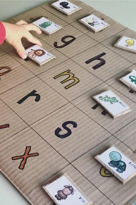 35+ Best DIY Games & Learning Activities For Kids In Activities To Teach Alphabet, Diy Learning Games For Kids, English Alphabet Activity For Kids, Learning Ideas For Toddlers, Activities For Learning Letters, Board Game Ideas Diy, Cognitive Games For Kids, Lkg Activities Ideas, Diy Game Board Ideas