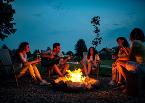 The best bonfire songs to sing with a guitar and friends include “House of the Rising Sun,” “Time of Your Life,” “Hotel California,” and Toto’s “Africa.” Campfire Songs, Camp Songs, Lake Camping, Best Campgrounds, Camping Aesthetic, River Rafting, Backyard Inspo, Up Book, Adventure Camping