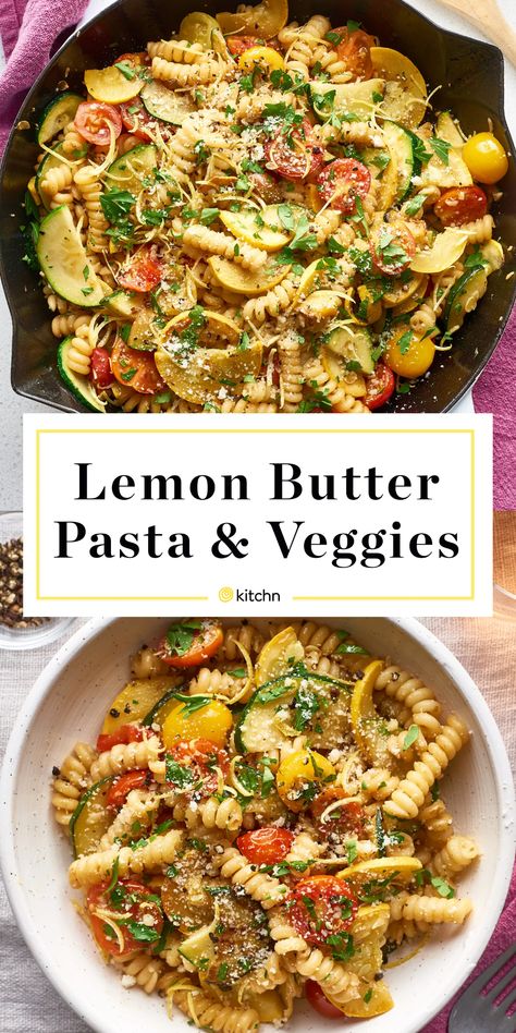 Lemon Butter Pasta & Veggies | Kitchn Quinoa And Pasta Recipes, Rice And Veggie Dishes, Pasta Vegetable Recipes, Pasta Side Recipes, Lemon Butter Pasta, Vegetarian Recipes Pasta, Veggie Pasta Recipes, Pasta And Veggies, Pasta Veggies