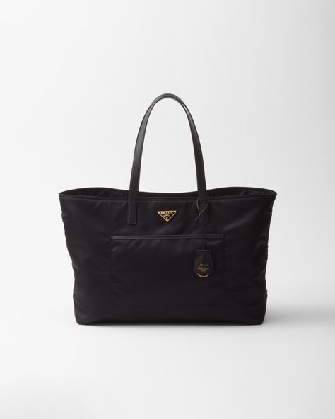 Black Prada Re-edition 1978 Large Re-nylon And Saffiano Leather Tote Bag | PRADA Prada Re Edition, Prada Collection, Bag Prada, Large Leather Tote Bag, Prada Nylon, Black Leather Tote Bag, Nylon Tote Bags, Large Leather Tote, Handbag Wallet