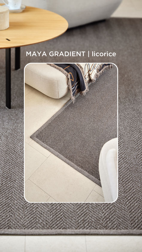 Maya Gradient from Rols is a sisal-look carpet that is soft and showcases a timeless herringbone pattern. Crafted with 100% recycled PET, Maya Gradient is a high-performance indoor-outdoor weave and appropriate for residential or commercial settings. All fibers are durable, waterproof, and UV-stabilized. Area Rugs In Living Room, Outdoor Patio Rug, Broadloom Carpet, Indoor Outdoor Patio, Waterproof Rug, Opulent Interiors, Exquisite Decor, Patio Rug, Outdoor Rugs Patio