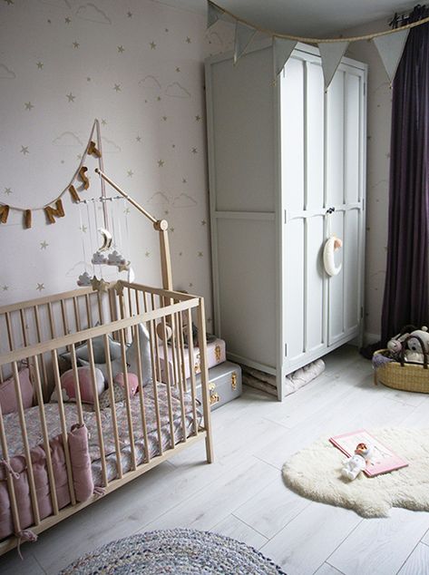 Ikea cot and vintage style wardrobe Ikea Cot, Ikea Crib, Baby Nurseries, Whimsical Nursery, Baby Pregnancy, Travel Cot, Beautiful Nursery, Baby Cot, Have A Shower