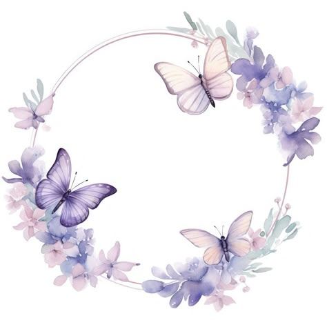 Flower And Butterfly Background, Butterfly Border Design, Circle Border Design, Circle Flower Frame, Flower Border Design, Butterfly Border, Violet Design, Create A Business Logo, Flowers Border