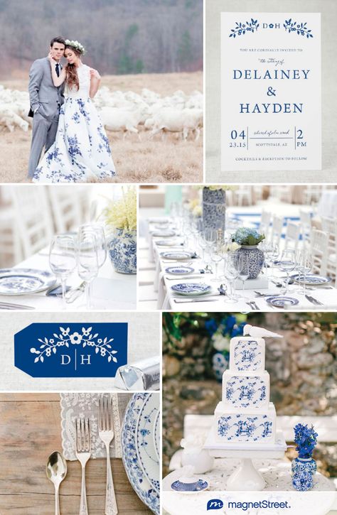 Wedding and stationery inspired by the classic blue and white delft pattern Dutch Themed Wedding, Delft Wedding Theme, Delft Blue Wedding, Delft Wedding, Blue Willow Wedding, Delft Pattern, Dutch Wedding, Chinoiserie Wedding, Blue White Weddings