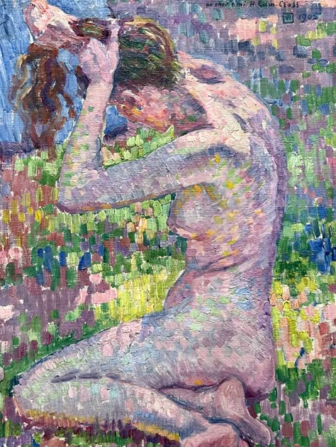 Theo Van Rysselberghe, Seated Nude, 1905 Cloud Canvas Painting, Art Mini Toile, Simple Paintings, Art Journal Cover, Canvas Art Projects, Painting Ideas For Beginners, Georges Seurat, Pierre Auguste, Textured Canvas Art