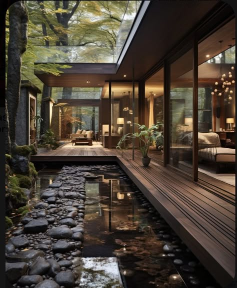 Zen House, Japanese Style House, Minimalism Lifestyle, Casa Country, Zen Style, House In Nature, Design Exterior, Forest House, Firepit