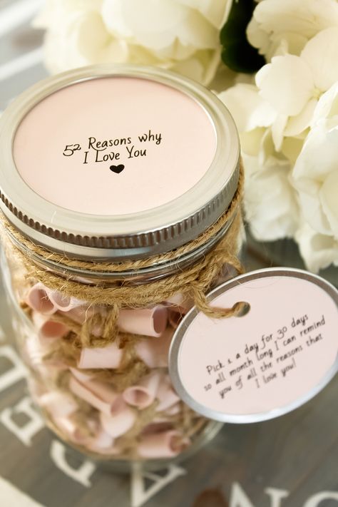 Jar Filled With Notes Gift Ideas, Happy Jar Ideas, Note Jar Ideas Messages, Mini Mason Jar Ideas, I Love You Because List, Capsule Photography, Jar With Notes, 52 Reasons Why I Love You, Message Jar