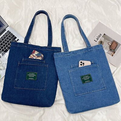 Womens Denim Tote Bag Blue Jean Shoulder Bags Travel Purse Beach Handbag Pockets  | eBay #jeansbagdiy #jeansbagdiyfreepattern #jeansbagdiyhowtomake Old Jeans Projects, Jeans Bags Ideas, Food Machine, Recycled Denim Bags, Denim Bag Diy, Jean Purses, Jean Fabric, Denim Bags, Steam Generator