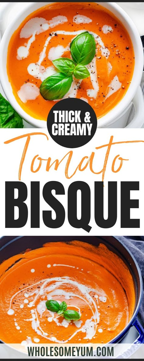 Tomato BisqueCelery Root Soup Pea Soup Pumpkin Soup Cauliflower Cheese Soup Baked Chicken Legs Taco Salad Halibut Recipe Sirloin Steak The Best Burgers Sauteed Zucchini  - Creamy, flavorful, and oh-so-cozy, my tomato bisque is the perfect comfort food I turn to again and again. I order it whenever I see it on a restaurant menu, but it’s actually so easy to make yourself. Much like its close cousin roasted tomato soup, this one shares the classic tomato flavor, but a cream base sets it apart and Tomatoes Bisque Recipe, Tomato Bisque Soup Easy, Easy Tomato Bisque, Best Healthy Soup, Tomato Bisque Recipe, Easy Tomato Soup Recipe, Tomato Bisque Soup, Soup Party, Bisque Soup Recipes