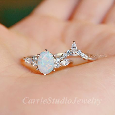 Gemstone Engagement Rings Opal, Oval Opal Engagement Ring Silver, Vintage Opal Engagement Ring Set, Opal Engagement Ring Simple, Silver Engagement Rings Opal, White Gold Opal Engagement Ring, Simple Engagement Ring Set, Opal And Diamond Wedding Ring, Promise Rings White Gold