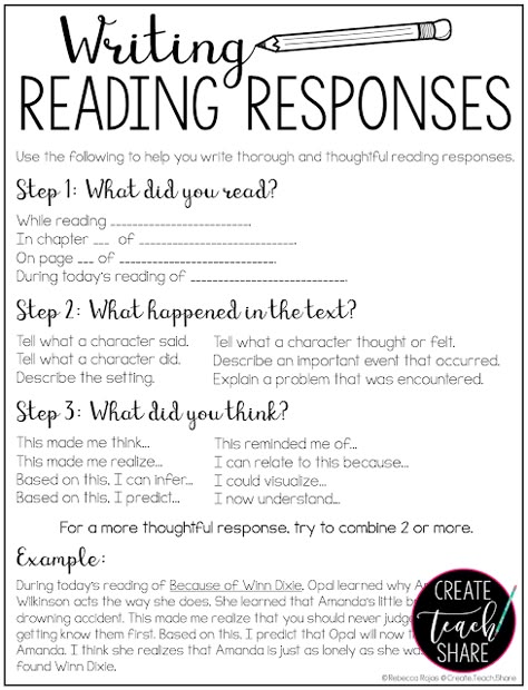 Reading Response Sentence Starters, Tutoring Ideas Elementary Reading, Guided Writing 3rd Grade, Reading Response Journals Middle School, Daily 5 Middle School, Teaching How To Write A Sentence, Reading Comprehension Worksheets For High School, Readers Response Journal, Teaching 3rd Grade Reading