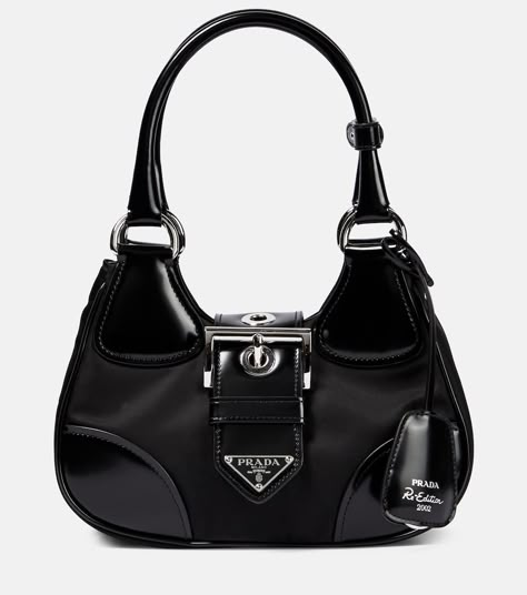 Moon Re-Nylon tote bag in black - Prada | Mytheresa Prada Re Edition, Image Swag, Prada Shoulder Bag, Nylon Tote Bags, Pretty Bags, Nylon Tote, Black Shoulder Bag, Nylon Bag, Black Tote Bag