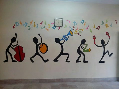 Music Art Easy, Musical Instruments Wall Art, Music Mural Ideas, Musical Decorations Ideas, Music Mural Art, Music Wall Painting, Music Wall Art Ideas, Music Wall Mural, Simple Wall Painting Ideas