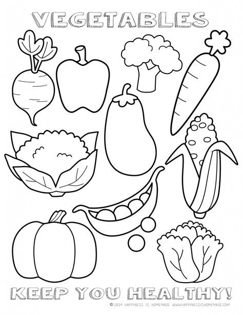 Printable Healthy Eating Chart & Coloring Pages - Happiness is Homemade Coloring Worksheets For Kindergarten, Vegetable Crafts, Vegetable Coloring Pages, Vegetable Pictures, Gratis Printables, Coloring Worksheets, Food Coloring Pages, Fruit Coloring Pages, Color Worksheets