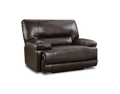 Our American Furniture Recliner touts a durable , faux leather fabric, a large cuddler chair- big enough for two, and all the benefits of being a one-touch power recliner. - FFO Home Big Lots Furniture, Cuddler Chair, Plastic Patio Chairs, Oversized Recliner, Snuggle Chairs, Leather Recliner, Big Lots, Discount Furniture, Blue House