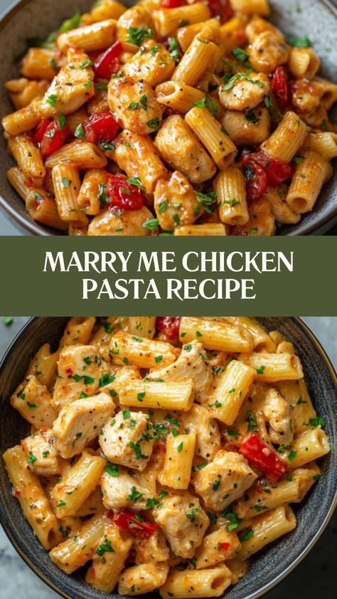 Fall in Love with Every Bite! 🍝💖 This Marry Me Chicken Pasta is creamy, flavorful, and downright irresistible. One bite, and you'll be head over heels! 😍✨

#MarryMeChicken #PastaPerfection #CreamyDelight #FlavorExplosion #ChickenAndPasta #DateNightInspiration #ComfortFoodGoals #EasyDinnerWin #FoodieFavorite #LoveOnAPlate Tuscan Chicken And Shrimp Pasta, Chicken In Pasta Sauce, Main Pasta Dishes, Creamy Tomato Chicken Pasta Recipes, Mary Me Chicken Pasta Recipe, Light Chicken And Pasta Recipes, Creamy Tomato Pasta With Chicken, Marry Me Chicken Sauce, Chicken Based Meals