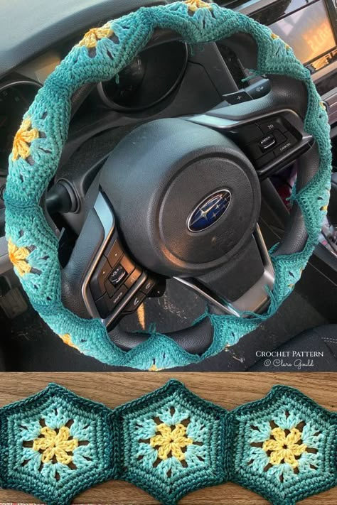 Wildflower Steering Wheel Cover Crochet Pattern Crochet Car Steering Wheel Cover Pattern, Easy Crochet Steering Wheel Cover, Free Crochet Patterns For Steering Wheel Covers, Knit Steering Wheel Cover, Crochet Car Wheel Cover Free Pattern, Crochet Car Steering Wheel Cover Free Pattern, Granny Square Steering Wheel Cover Pattern, Steering Wheel Crochet Pattern, Crochet Steering Wheel Covers