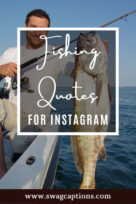 Looking for some fishing captions and quotes to post on your Instagram? Look no further! We've got you covered with a list of some great ones that will help show off your love for this sport. #fishingcaptions #fishingquotes #fishing #fish #fishinglife #catchandrelease #bassfishing #nature #outdoors #carpfishing #fishingislife #angler #pesca #bass #carp #flyfishing #fisherman #fishingtrip #largemouthbass #fishingaddict #trout #bigfish #hunting #saltwaterfishing #photography #pike #fishingdaily Fishing Sayings Quotes, Fishing Love Quotes, Fishing In Heaven Quotes, Fish Captions Instagram, Fishing Quotes Inspirational, Fishing Captions, Quotes About Fishing, Fly Fishing Quotes, Fisherman Quotes