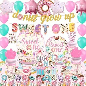 Sweet One Birthday Party, Toppers Cupcakes, Donut Party Decorations, Sweet One Birthday, Baby Backdrop, Donut Birthday Parties, First Birthday Cake Topper, Donut Birthday, First Birthday Party Decorations