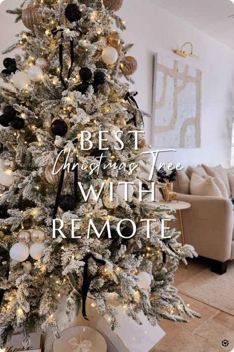 flocked Christmas tree on sale. it comes with a storage bag and remote with timer 😍 Follow me in the @LTK shopping app to shop this post and get my exclusive app-only-content! #liketkit #LTKHoliday #LTKSeasonal #LTKhome @shop.ltk Flocked Tree Inspiration, Gold And White Flocked Christmas Tree, Flocked Modern Christmas Tree, Black And White Flocked Christmas Tree Decor, Christmas Tree Frosted Decorating Ideas, Flocked Christmas Tree Gold Ornaments, Flocked Black Christmas Tree, Flocked Pine Christmas Tree Decorated, Black White Beige Christmas Tree