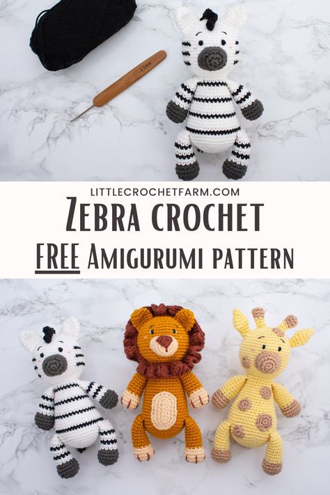 Introducing a delightful amigurumi zebra! One more stuffed animal to the Safari crochet collection. It is easy to follow the free written pattern on the LittleCrochetFarm website. Suitable for all crochet skill levels Jungle Animal Crochet Pattern, Safari Animal Crochet, Crochet Safari Animals, Crochet Zebra Pattern Free, Crochet Zebra Pattern Free Amigurumi, Crochet Jungle Animals, Crochet Zebra Pattern, Giraffe Haken, Beginner Amigurumi